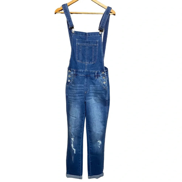 KanCan Cleo-Allie Distressed Denim Overalls KC5088M Size Small - Picture 5 of 14